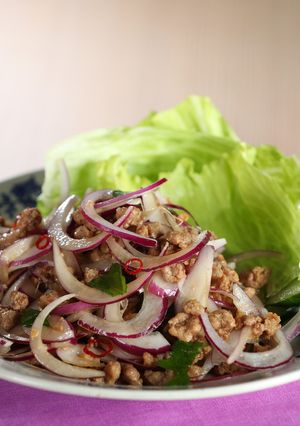 赤玉ねぎとひき肉のエスニック風サラダ-レシピのメイン写真