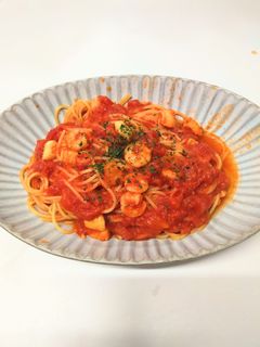 トマト缶で!シーフードトマトスパゲッティ-レシピのメイン写真