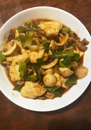 削ぎ切り鶏肉とマッシュルームでソース炒め-レシピのメイン写真