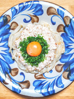 豆腐と冷凍の山芋とろろソースで焼きうどん-レシピのメイン写真