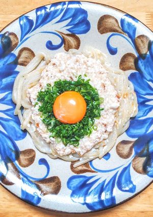 豆腐と冷凍の山芋とろろソースで焼きうどん-レシピのメイン写真