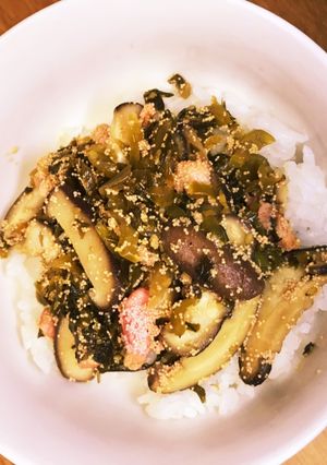 高菜漬けとシイタケ焼きたらこのごま油炒め-レシピのメイン写真