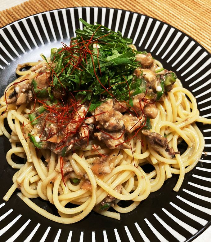 いわし缶で簡単！梅オクラパスタ-レシピのメイン写真