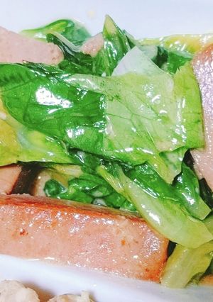 材料4つ！スパムとサラダ菜マヨ醤油炒め☆-レシピのメイン写真