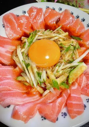 サーモンユッケ╭( ･ㅂ･)و !-レシピのメイン写真