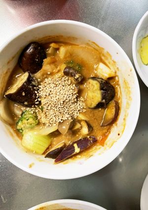 根菜茄子きな粉キムチマヨ炒味温野菜サラダ-レシピのメイン写真