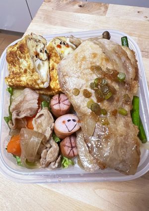 ニンニクの芽と豚肉生姜焼き☆肉じゃが弁当-レシピのメイン写真
