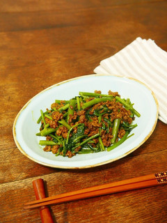 空心菜とひき肉のスパイシー炒め-レシピのメイン写真