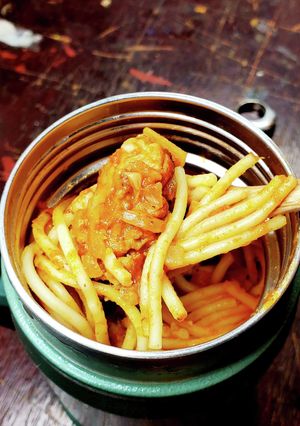 鹿バーグのトマトスープジャーパスタ-レシピのメイン写真