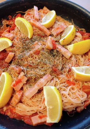 フライパン1つで♪ガーリックトマト素麺-レシピのメイン写真