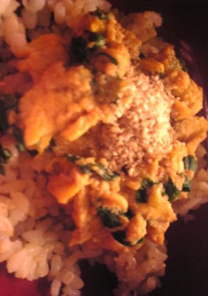 ニラと卵のピリ辛玄米丼-レシピのメイン写真