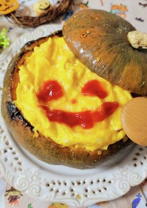 ハロウィン♪丸ごとかぼちゃのオムリゾット-レシピのメイン写真