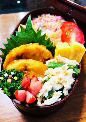 れんこんのひき肉挟み揚げ弁当♡-レシピのメイン写真