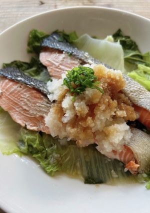 m蒸し秋鮭(生鮭)と白菜のポン酢がけ-レシピのメイン写真