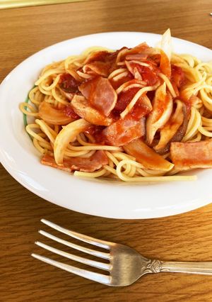 ベーコン&椎茸の和風トマトパスタ-レシピのメイン写真