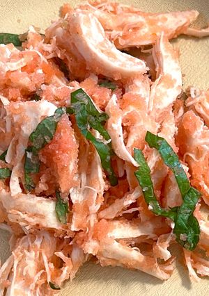 プチプチ食感！蒸し鶏の明太子和え-レシピのメイン写真