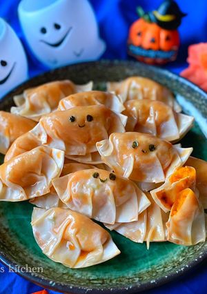 ハロウィンや弁当に！かぼちゃのおばけ餃子-レシピのメイン写真