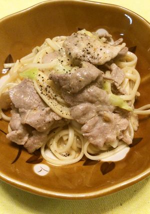 米粉とうどんのカルボナーラ風-レシピのメイン写真