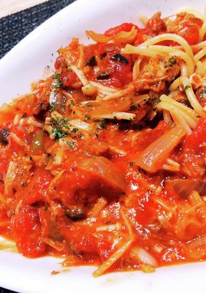 さば味噌缶のトマトパスタ-レシピのメイン写真