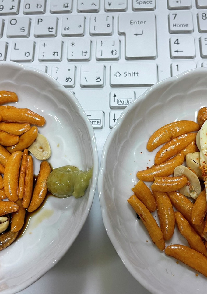 柿の種　山葵醤油　七味マヨ おつまみ-レシピのメイン写真