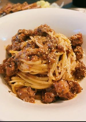 激安サイコロステーキでラグーソースパスタ-レシピのメイン写真