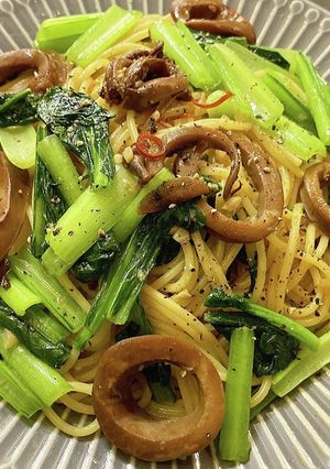 業務スーパー缶詰め使用！イカ小松菜パスタ-レシピのメイン写真