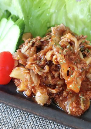 レンジで！きのことひき肉のアラビアータ-レシピのメイン写真