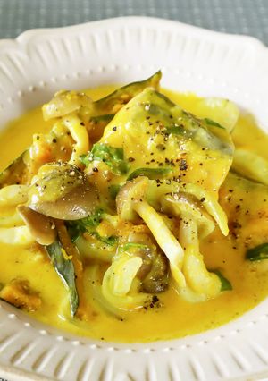 レンジで簡単！秋鮭とかぼちゃのミルク煮-レシピのメイン写真