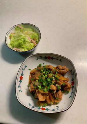鶏肉の甘辛炒め、サラダ-レシピのメイン写真