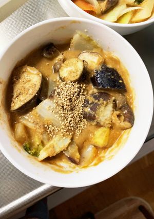 根菜茄子キムチきな粉坦々麺味温野菜サラダ-レシピのメイン写真