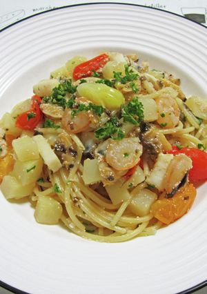 じゃがいもと魚介の郷土料理風パスタ-レシピのメイン写真