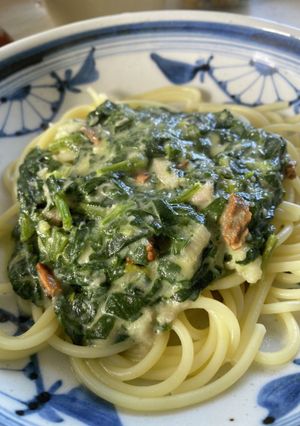 ほうれんそうと里芋のミルクパスタ-レシピのメイン写真