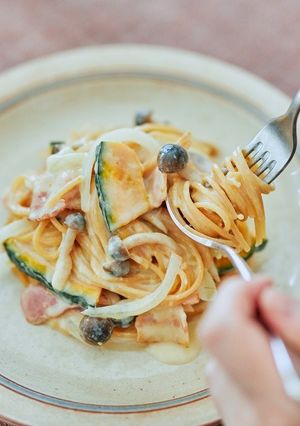 かぼちゃときのこのクリームパスタ-レシピのメイン写真