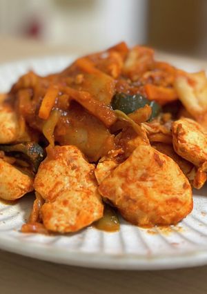 油不使用♪胸肉のキムチ炒め-レシピのメイン写真