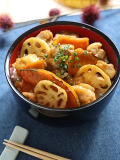 かぼちゃと鶏の甘酢照り焼き丼-レシピのメイン写真