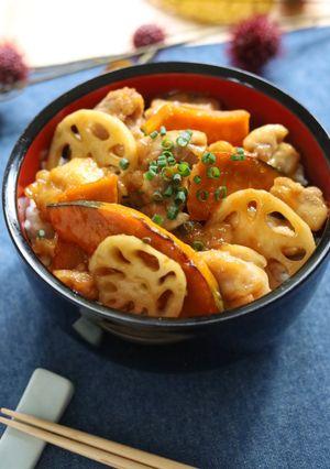 かぼちゃと鶏の甘酢照り焼き丼-レシピのメイン写真