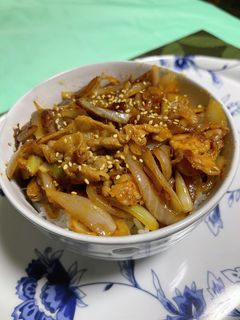 玉ねぎと豚肉の焼肉丼♪♪-レシピのメイン写真