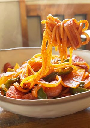水漬けパスタでもちもちナポリタン-レシピのメイン写真