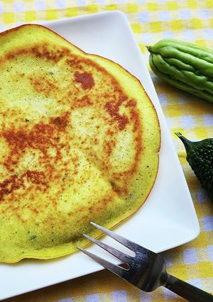 野菜高騰！ゴーヤ葉でグリーンホットケーキ-レシピのメイン写真