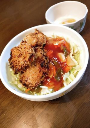 全部レンジで！揚げずに甘酢あんの豚かつ丼-レシピのメイン写真