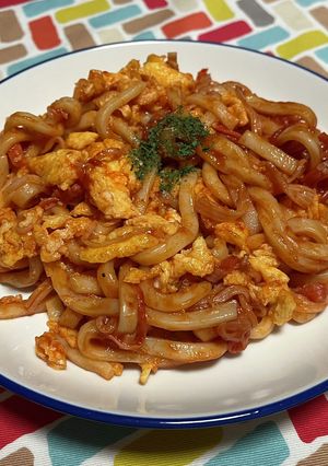 超簡単☆背徳のオムレツ風ナポリタンうどん-レシピのメイン写真