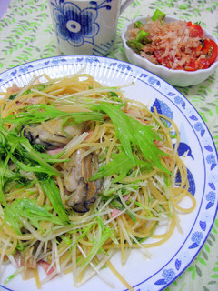 水菜たっぷり☆牡蠣とベーコンのパスタ-レシピのメイン写真