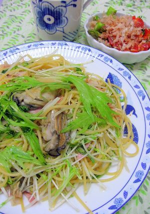 水菜たっぷり☆牡蠣とベーコンのパスタ-レシピのメイン写真