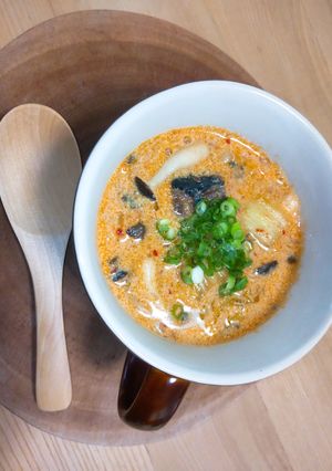 とろさばみそ煮缶の豆乳キムチスープ-レシピのメイン写真