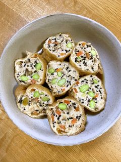 豆腐と鶏ひき肉の甘~い五目巾着煮-レシピのメイン写真
