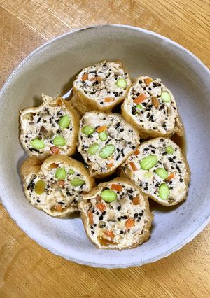 豆腐と鶏ひき肉の甘～い五目巾着煮-レシピのメイン写真