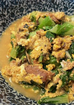 ご飯がすすむ！鯖の味噌煮缶と白菜の卵とじ-レシピのメイン写真