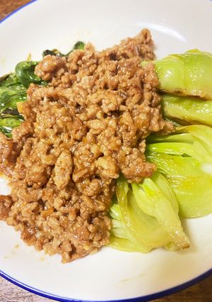 チンゲン菜の肉味噌そぼろあんかけ-レシピのメイン写真