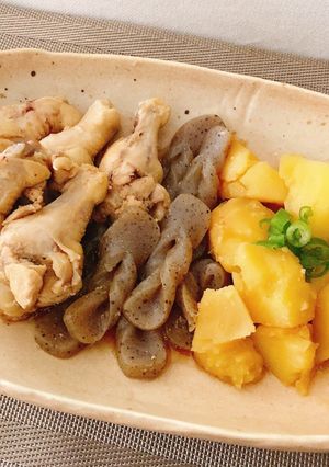 じゃがいも、鶏手羽元、こんにゃくの煮物-レシピのメイン写真