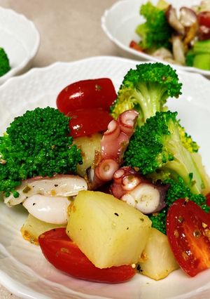 タコと温野菜のバジルソースサラダ-レシピのメイン写真